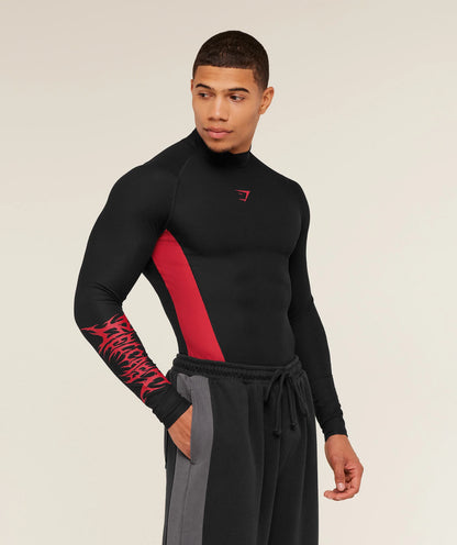 GYMSHARK X CARLOS BELCAST LONG SLEEVE TEE - BLACK/CARMINE RED